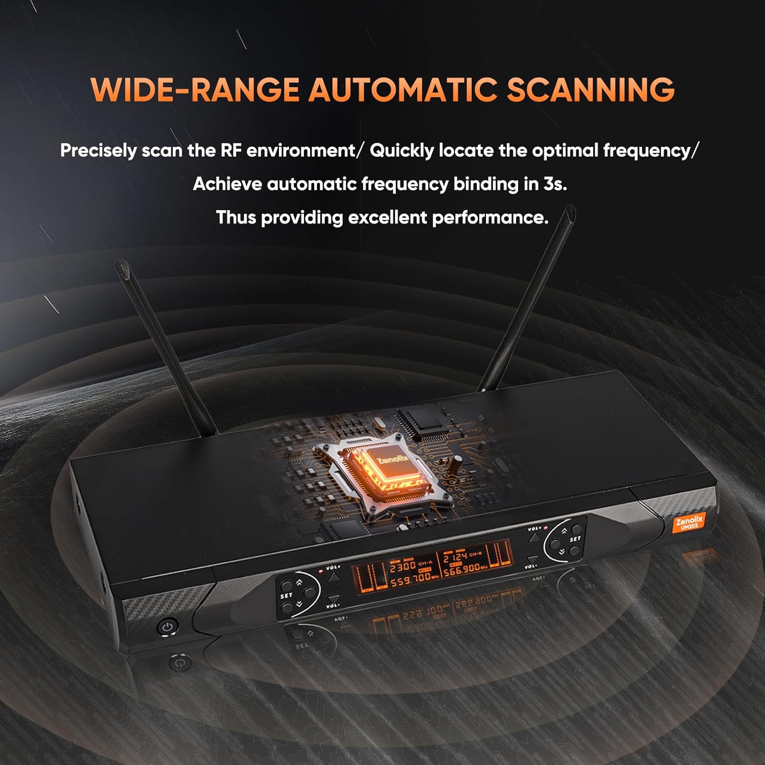 Wireless Microphone System, Metal Dual UHF Cordless Handheld Dynamic Karaoke Mic Set, Auto Scan, Long Range 200ft for Home Karaoke Singing, DJ Party, Church, Wedding, Speech (UM203) - Image 5