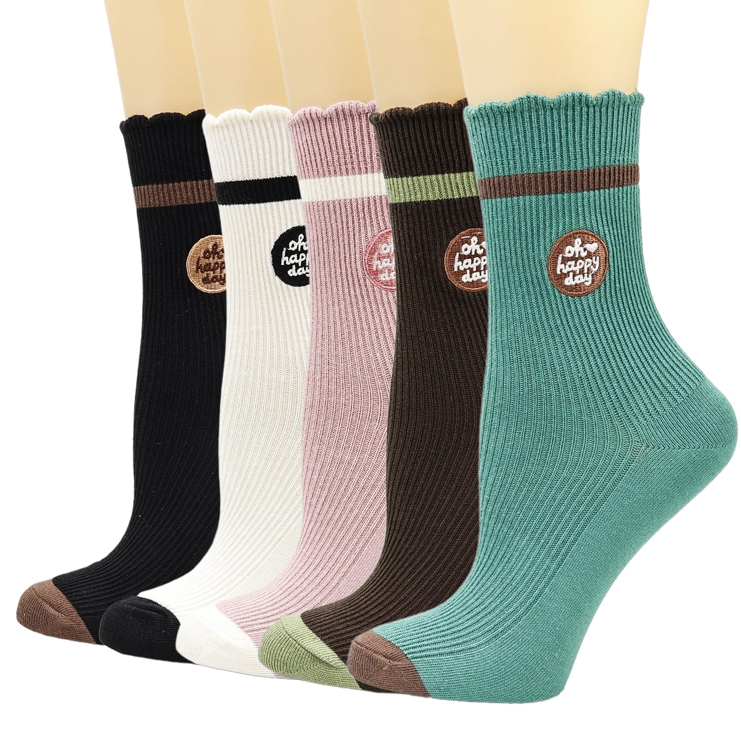 Mcool MaryWomen's Frilly Socks,Casual Cute Ankle Socks Breathable Knit Cotton Crew Socks for Women 6 Pack