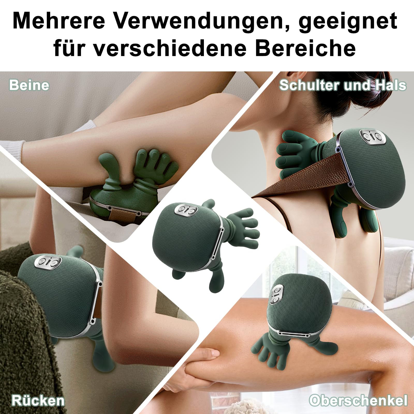 Massagegerät, Rückenmassagegerät Massagemeister, Massage Master, 4D Nackenmassagegerät, Heizendes Nacken, 3 Massageeinstellungen & 2 Heizstufen, für Zuhause, Büro, Reisen (grün, One Size)