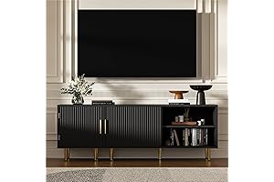 Black and Gold TV Stands for Living Room: Modern Media Console with Storage