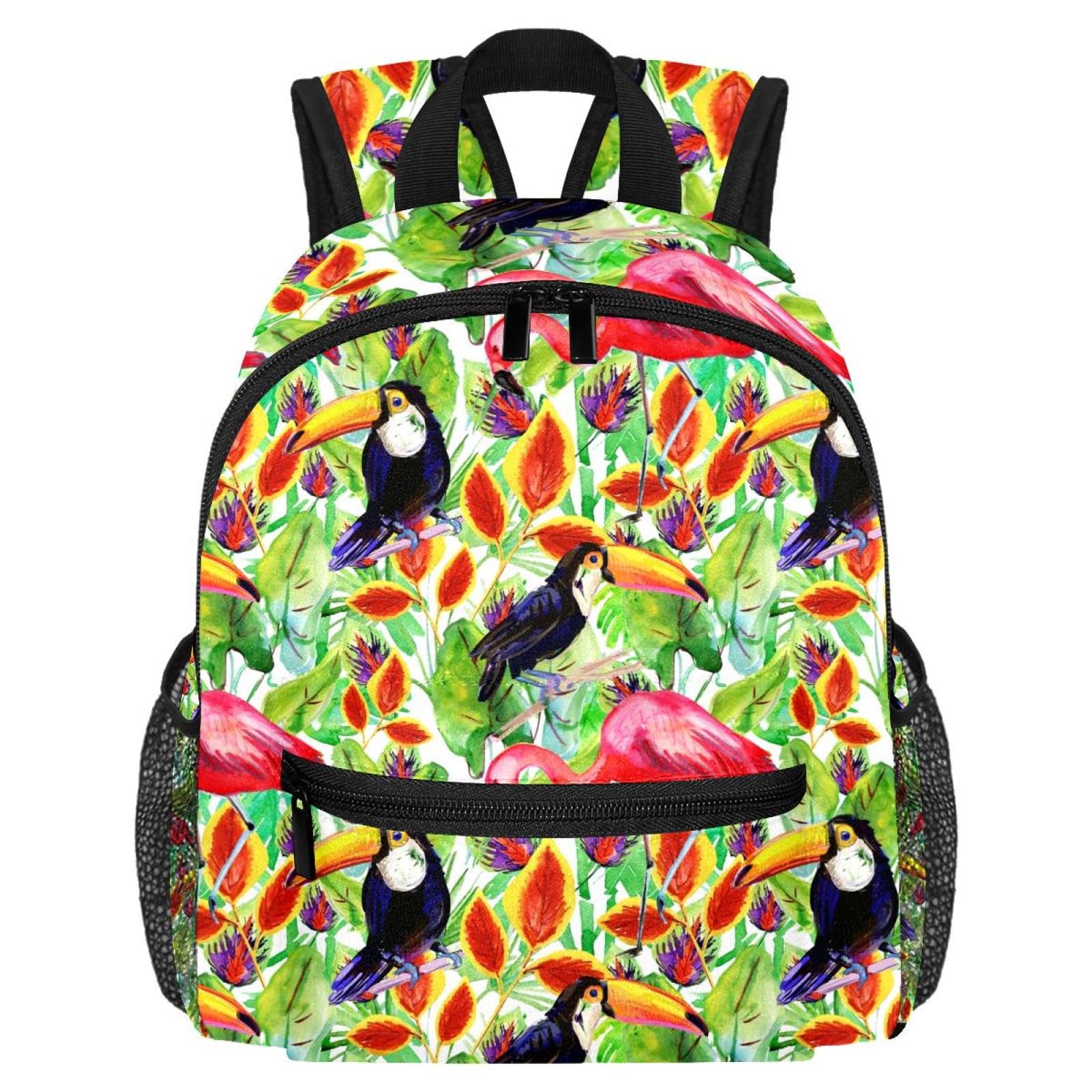 Sac à dos léger flamant rose et toucan avec poches bouteille