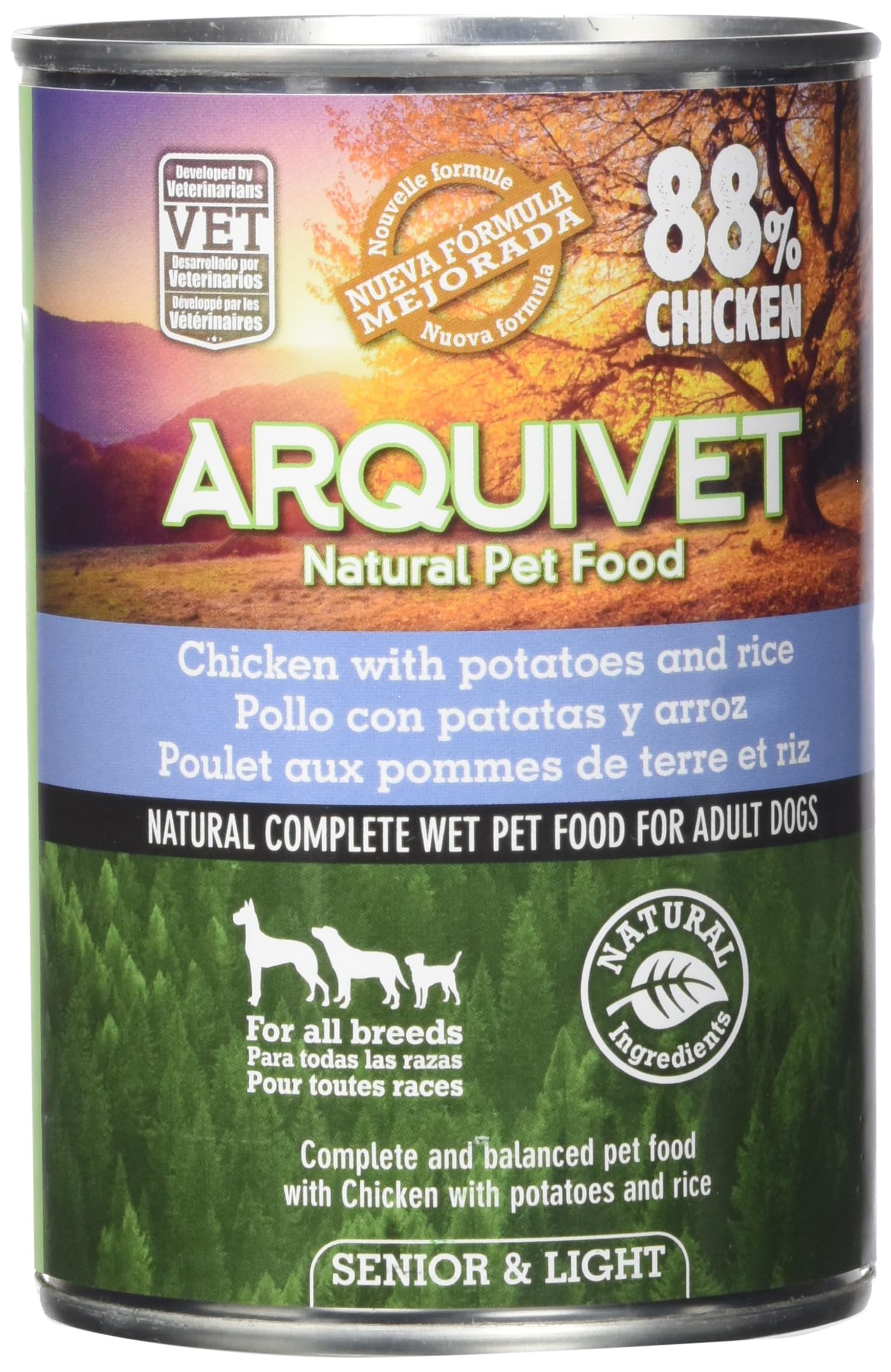 ARQUIVET Senior & Light Pollo con Patatas y arroz 400 gr - Lata de Comida húmeda para Perros Mayores de Todas Las Razas - Alimentación Natural Canina Perros Senior
