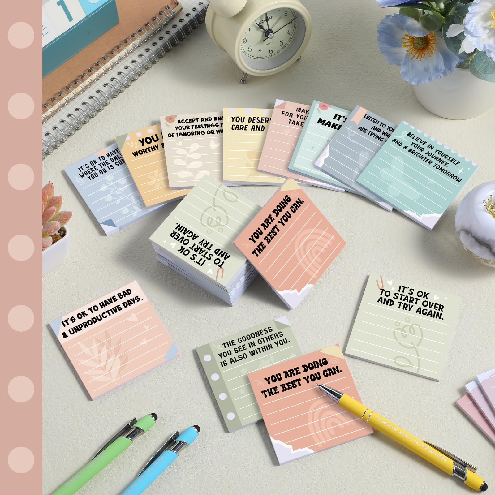 Funrous 36 Pcs Mental Health Sticky Notes Bulk 3 x 3 Inch Positive Affirmation Notepads Inspirational Sticky Note Pads Positive Psychology Gifts for Teachers Coworkers Home Office Study Work Supplies - Image 3