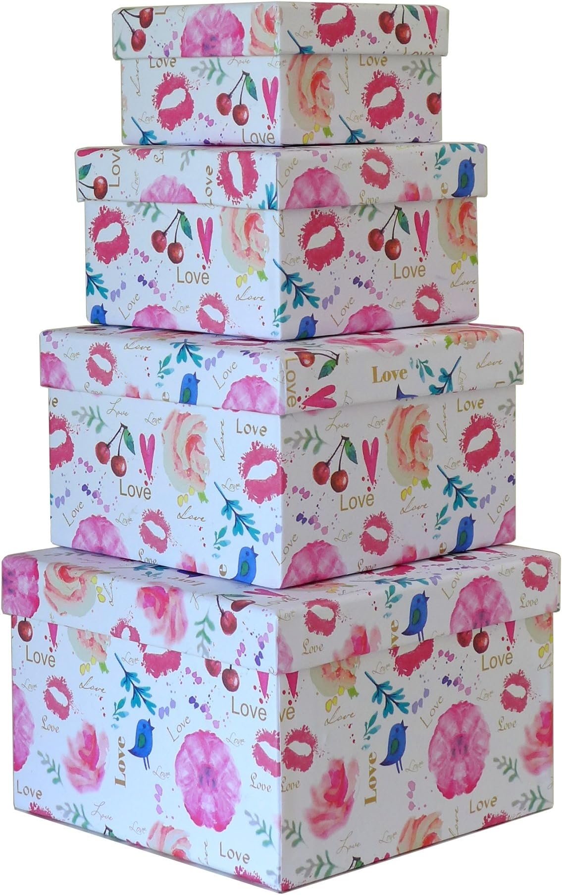 Cypress Lane Square Rigid Gift Box, a Nested Set of 4, 3.5x3.5x2 to 6x6x4 inches (Valentine)