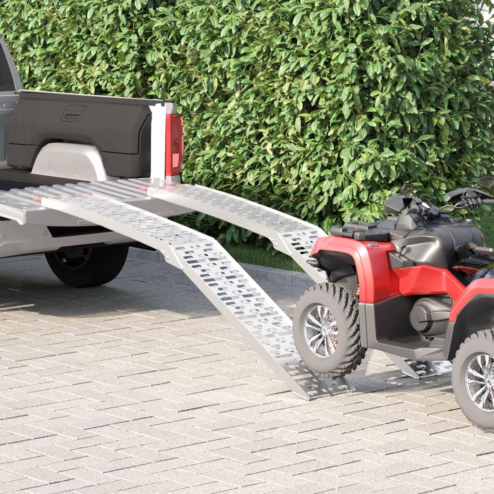 Zestaw 2 składanych ramp motocyklowych z aluminium, 222 cm, składana rampa najazdowa do motocykla, skutera, quada, nośność 340 kg, antypoślizgowa, srebrna