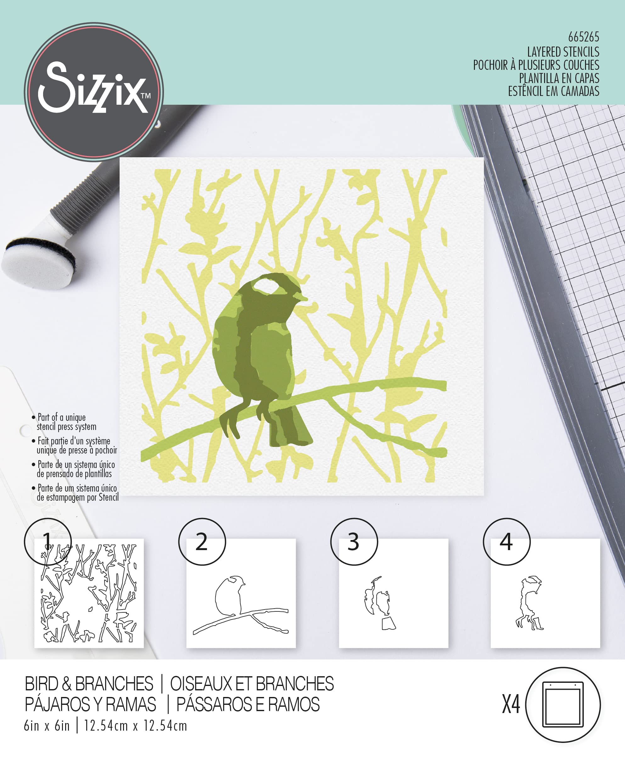 Sizzix Layered Stencils 4PK Bird & Branches by Olivia Rose, One Size - Image 3
