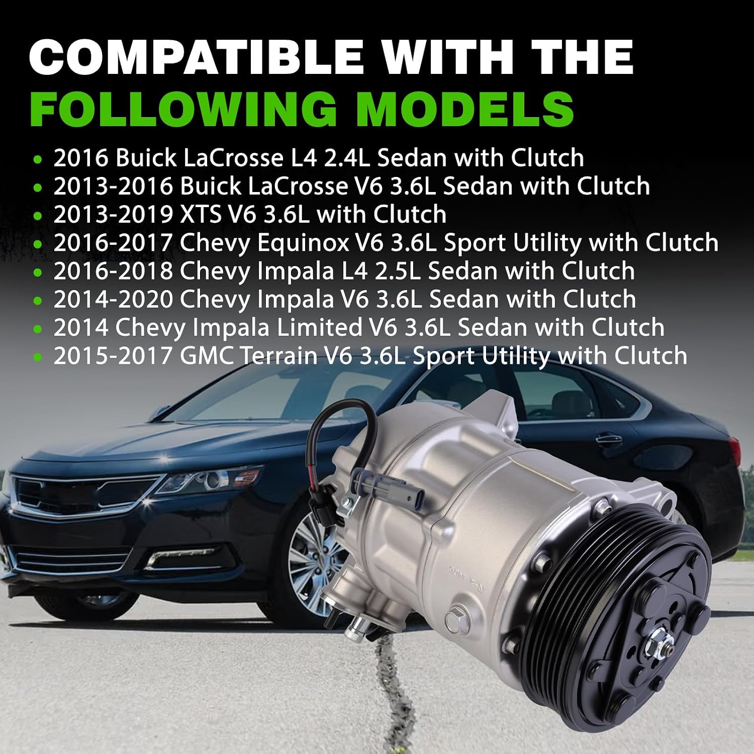 22796877 84378274 AC Compressor with Clutch Compatible with 2016-2018 Chevrolet Impala 3.6L 2.5L, 2015-2017 GMC Terrain, 2013-2016 Buick LaCrosse, 2013-2019 XTS Replace 22796879