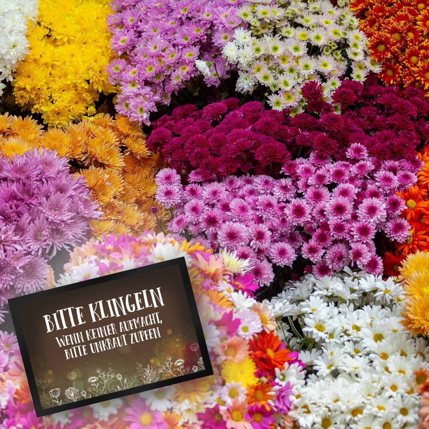 trendaffe - Bitte klingeln - Unkraut Fußmatte XXL mit Blumen Motiv