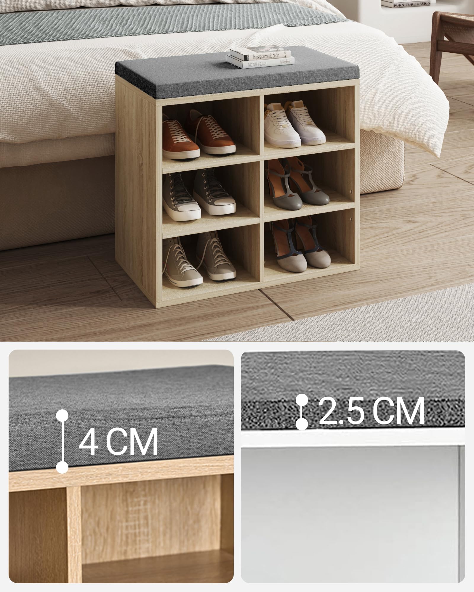 Hzuaneri Panca Scarpiera, Scaffale Portascarpe a 6 Scomparti, Panca Portascarpe Regolabile, Panche contenitore per Ingresso, Corridoio, Soggiorno, Camera da letto, Avorio chiaro SB09916GY