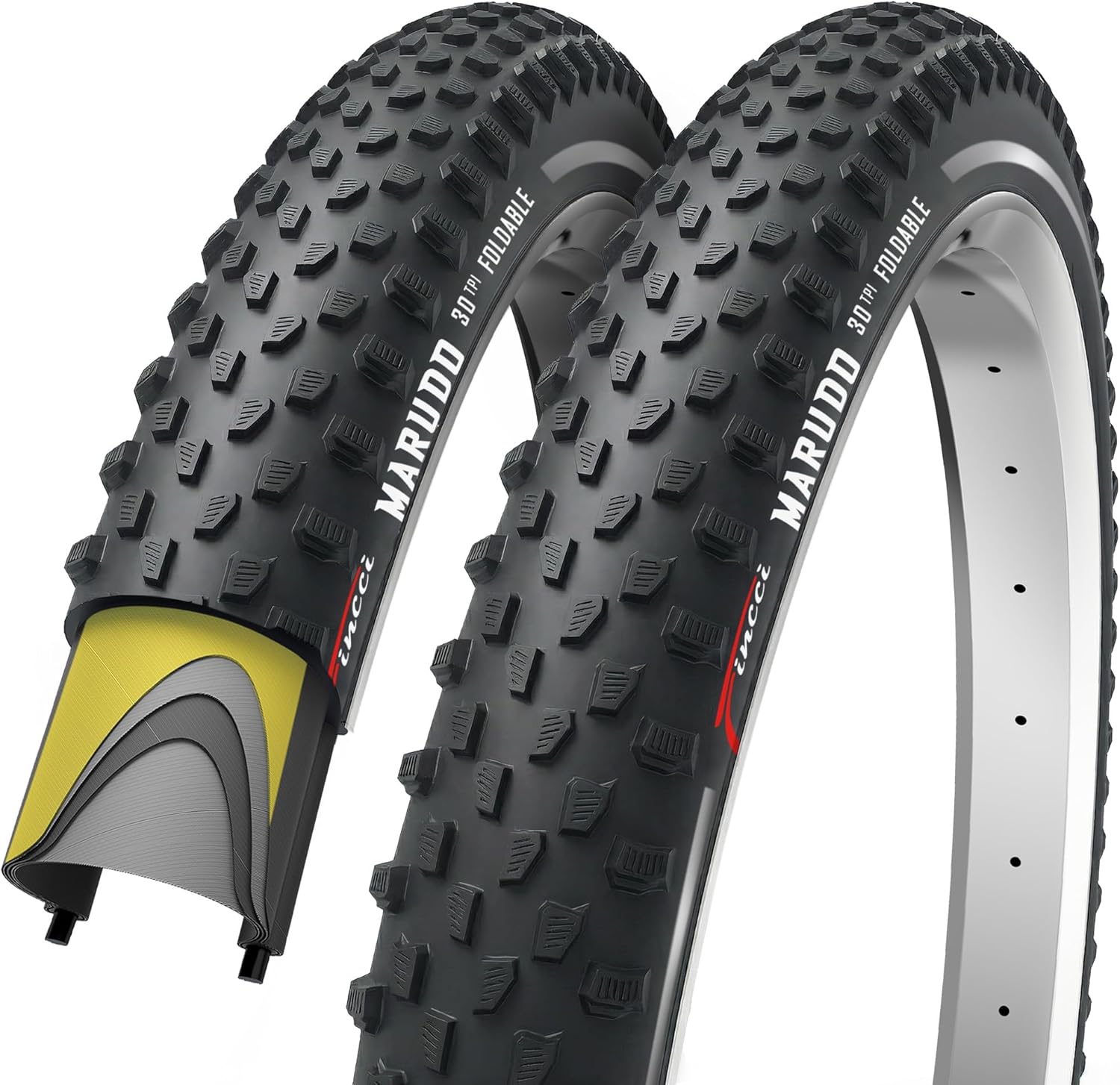 Fincci Marudo 29 x 2.10 Inch Bike Tire, 52-622, Reflective Wall, Foldable, Tough & Durable Nylon Rubber, Kevlar Bead, Set of 2 – Compatible with MTB, Gravel & Hybrid Bicycles