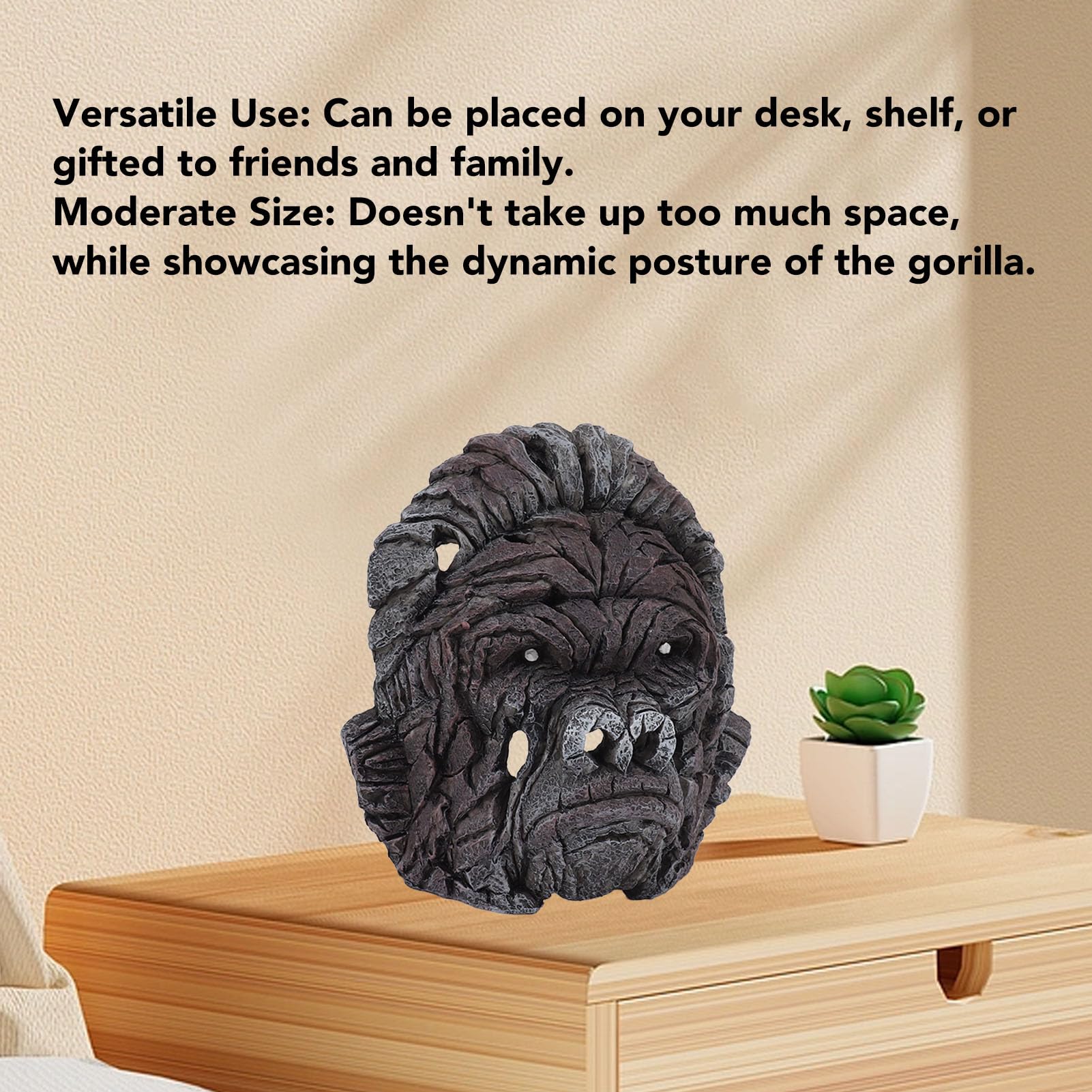 Gorilla Statue, 6.3in Edge Sculpture Gorilla Head Animal Bust Figurine Resin Gorilla Head Bust Statue Mini Gorilla Statue Animal Statue Modern Home Decor Resin Statue for Table, Desktop, Bookshelf