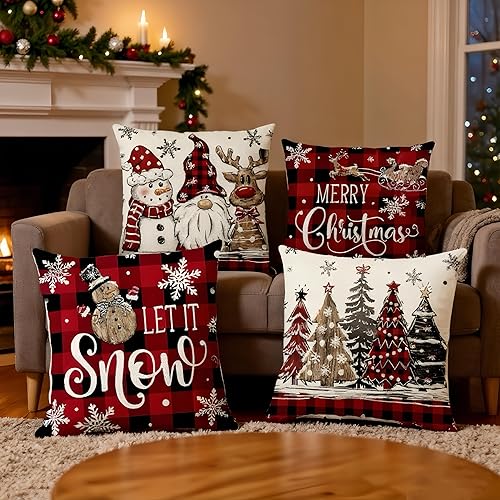 Miniatura 7 de Juego de 16 fundas de almohada de Navidad de 18 x 18 pulgadas, fundas de almohada navideñas para sofá, cama, fundas de cojín decorativas de Navidad