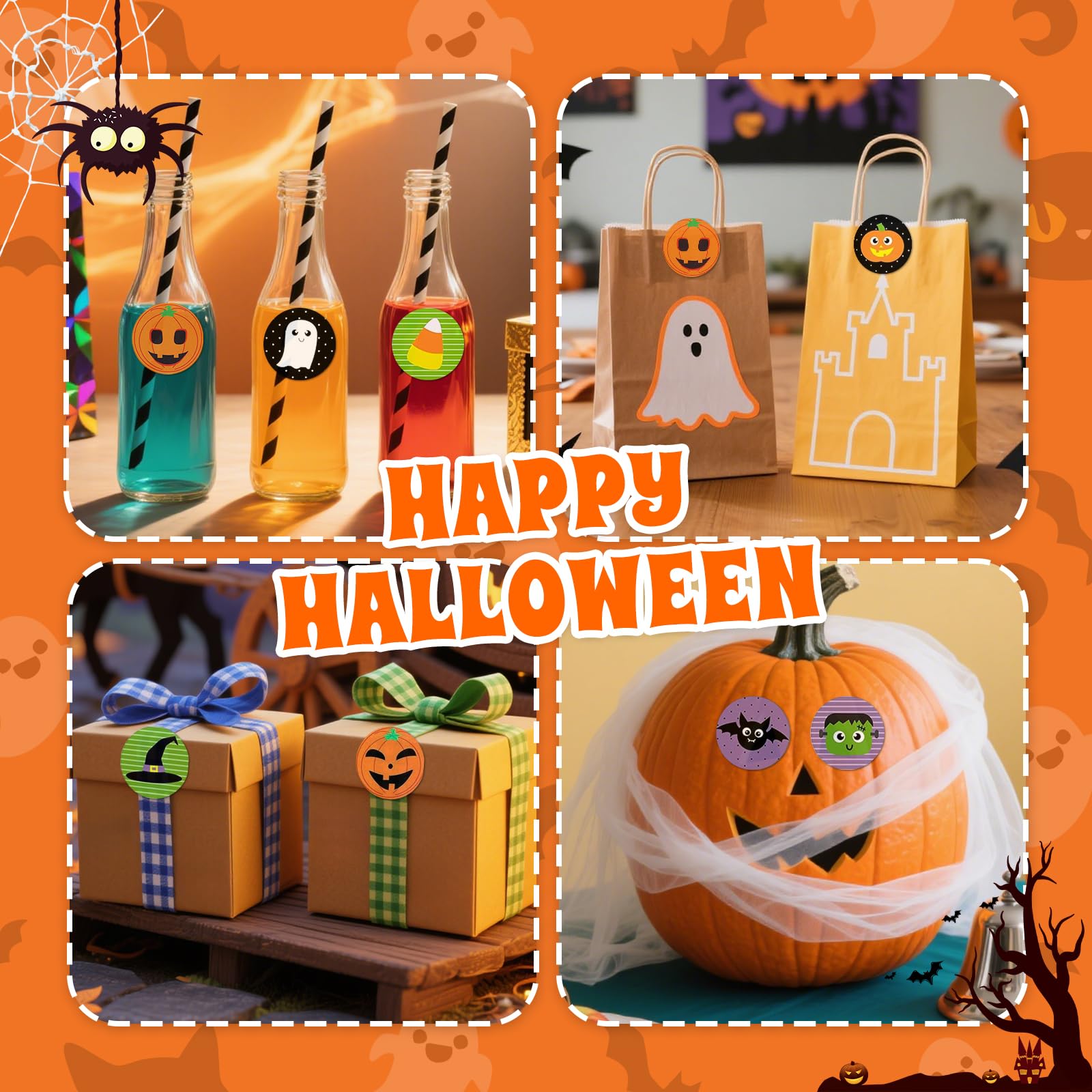 1000 Autocollants Halloween – 2 Rouleaux De Fantômes Ronds Mignons – 8 Styles – Pour Sacs, Scrapbooking Et Déco De Fête