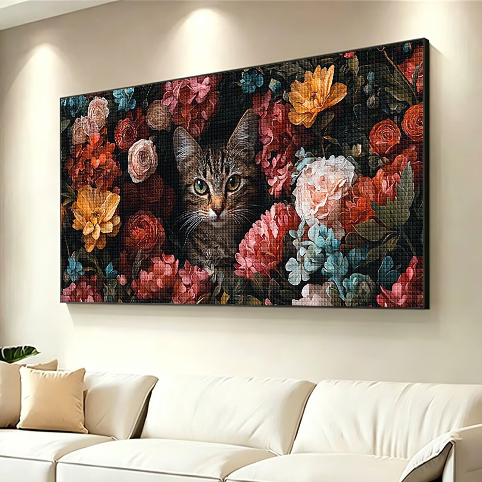 Diamond Painting Grande 180x90cm Gato Diamond Painting Adultos, DIY Flor Pintura de Diamante Manualidades Adultos, 5D Cuadrado Rhinestone Bordado Punto de Cruz Art para Home Decoration Regalo 0J-785