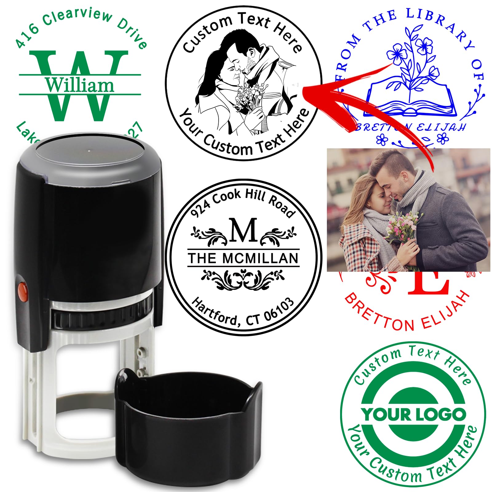 Custom Face Stamp Personalized Photo Stamps Customized Self-Inking Rubber Stamp with Name Text Logo Create Your Own Stamp