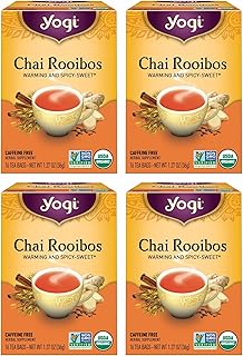 Yogi Tea Chai Rooibos Tea - 16 Tea Bags per Pack (4 Packs) - Spiced Organic Rooibos Tea - Provides Antioxidants - Caffeine-Free - Includes Cardamom, Cinnamon, Ginger & Clove