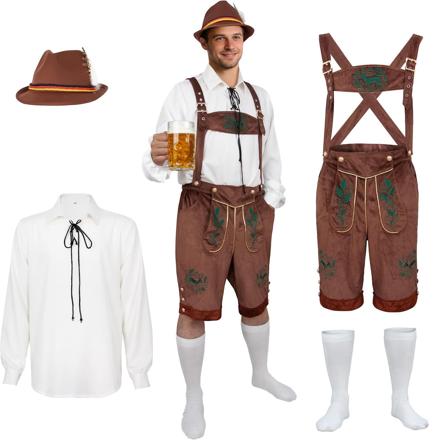 Men's Oktoberfest Outfits German Bavarian Lederhosen Costume Halloween Beer Festival Costume
