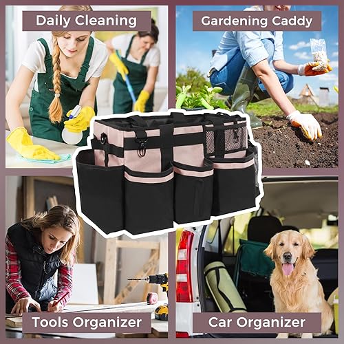Miniatura 7 de Organizador de suministros de limpieza portátil, organizador de suministros de limpieza con asa y correas para el hombro para amas de casa, debajo