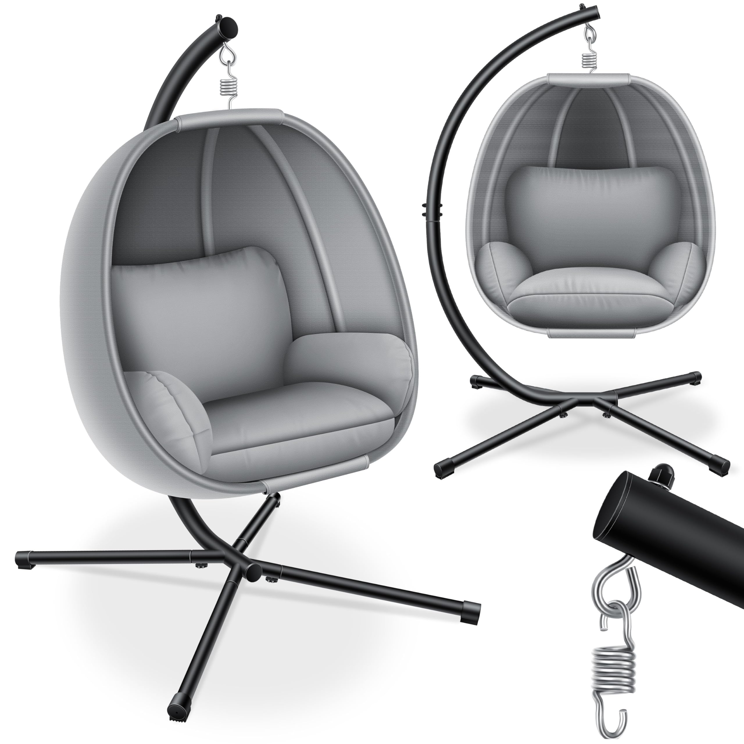 KESSER® Silla Colgante de Lujo con Marco + cojín de Asiento Suave, cojín Lateral, cojín de Asiento y Respaldo Cesta, Colgante para Interior y Exterior, Cesta Colgante de jardín, Peso máx. 150 kg