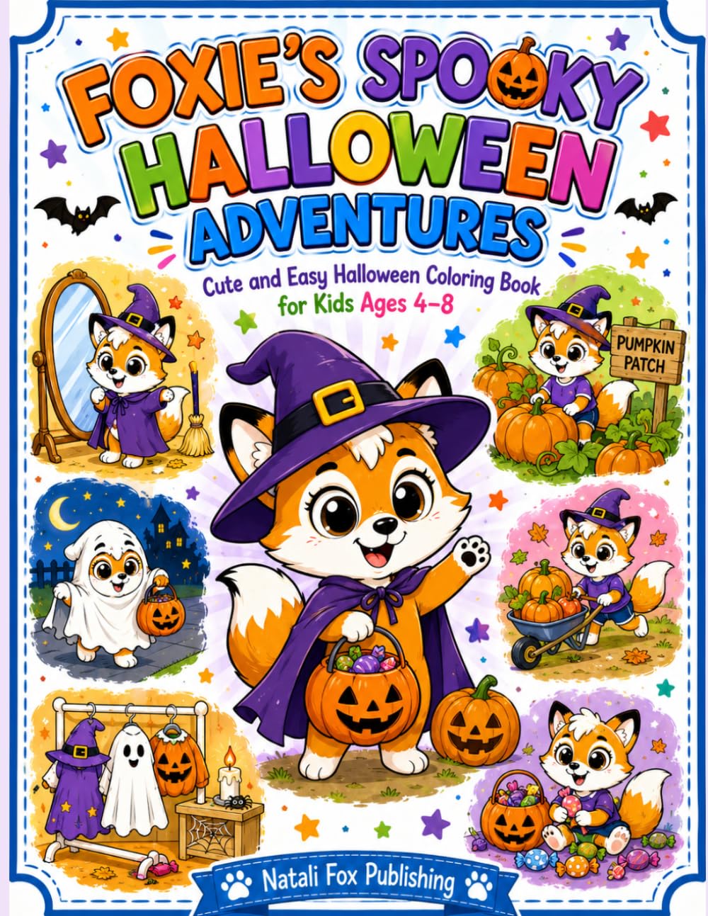 Foxie's Spooky Halloween Adventures: Cute and Easy Halloween Coloring Book for Kids Ages 4-8