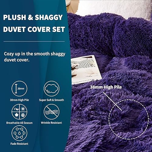 Miniatura 3 de HAOK - Juego de funda de edredón peluda de felpa (5 piezas, 1 funda de edredón peluda + 2 fundas de almohada peludas decorativas + 2 fundas de
