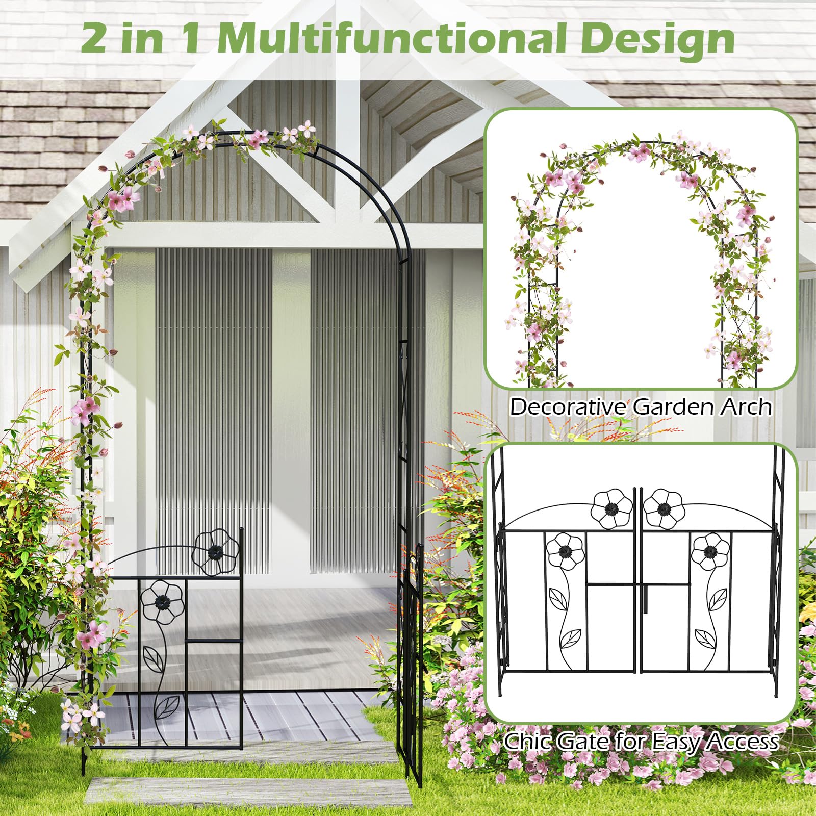 Climbing Arch Metal Arch Trellis For Plants Giantex 7.5FT Metal Garden ...
