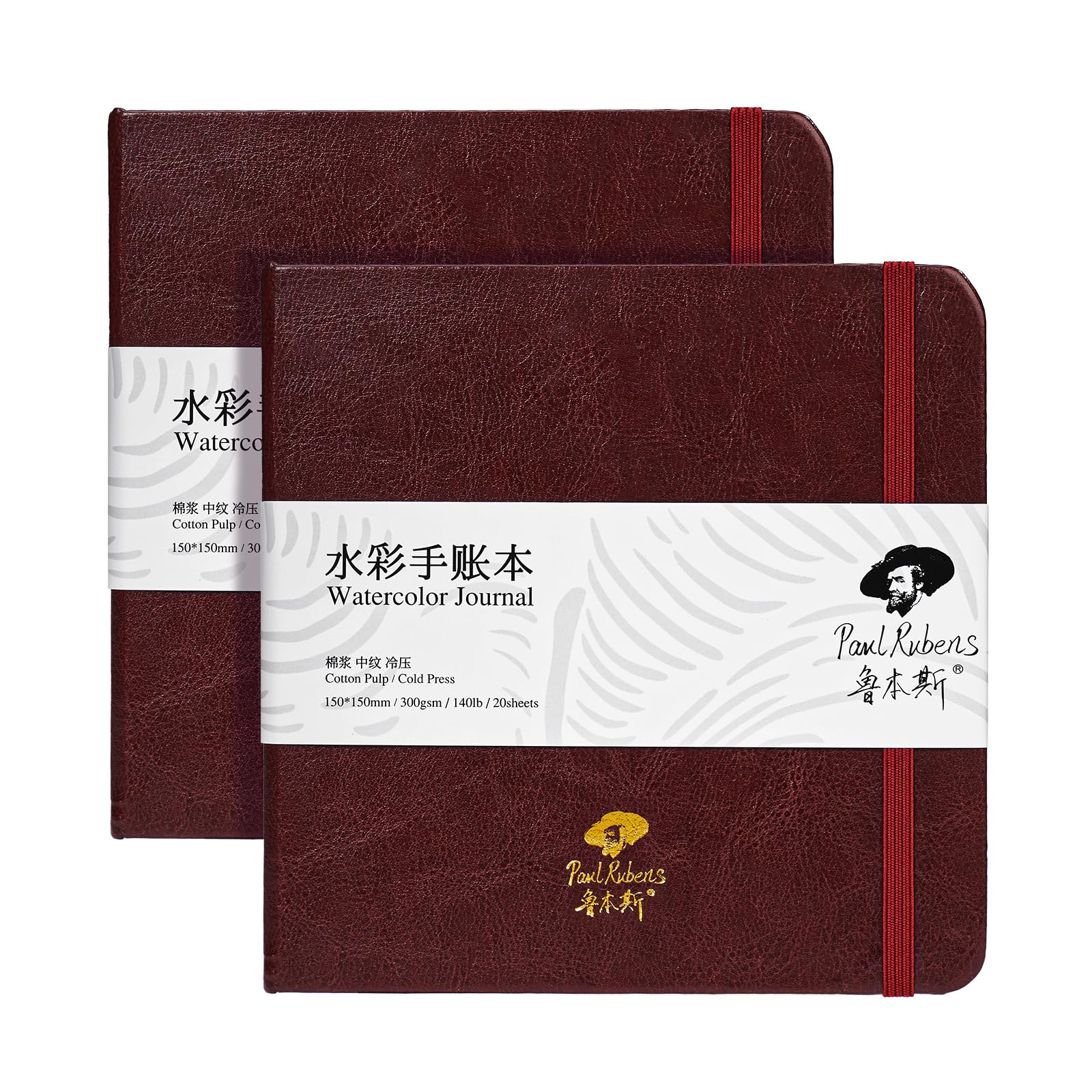 Paul Rubens Square Watercolour Journal, 2 Pack 40 Sheets 100% Cotton Acid-Free Cold Press Watercolour Sketchbook 15 x 15 cm, 140lb/300gsm for Watercolours, Gouache, Acrylics