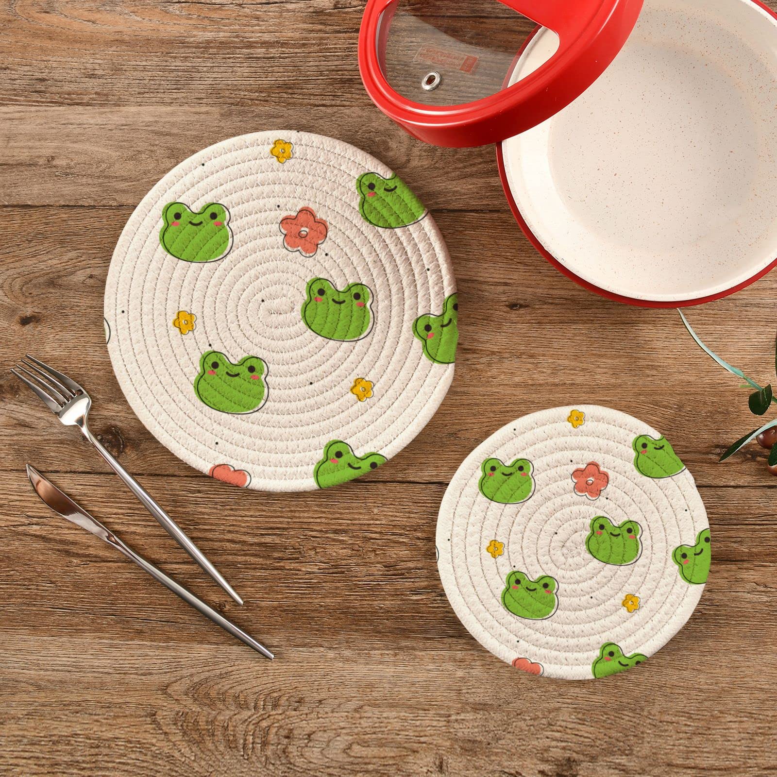 Blueangle Cute Frog Pot Holders Trivets Set 2 Pcs, Potholders for Kitchens, Pure Cotton Thread Weave Trivets for Hot Dishes/Pot/Bowl/Hot Pot Holders?307?
