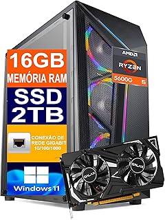 Pc Gamer Computador Cpu Ryzen 5 5600G / SSD 2TB M.2 NVMe / 16GB Memória Ram Ddr4 / GTX 1650 4GB Nvidia GeForce + Windows 11 Pro