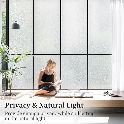 Miniatura 2 de Coavas - Película esmerilada de privacidad para ventana de vidrio no adhesiva 356 x 787 pulgadas protección antirrayos UV extraíble opaca adherencia