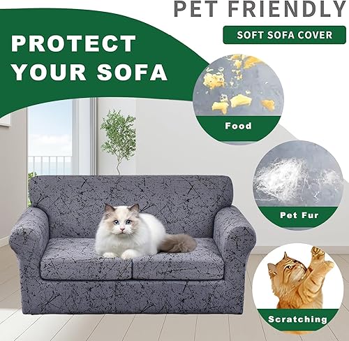 Miniatura 4 de GOSTADY Funda elástica para sofá de 3 piezas, funda de sofá de jacquard, lavable, funda de sofá, funda protectora de muebles con parte inferior