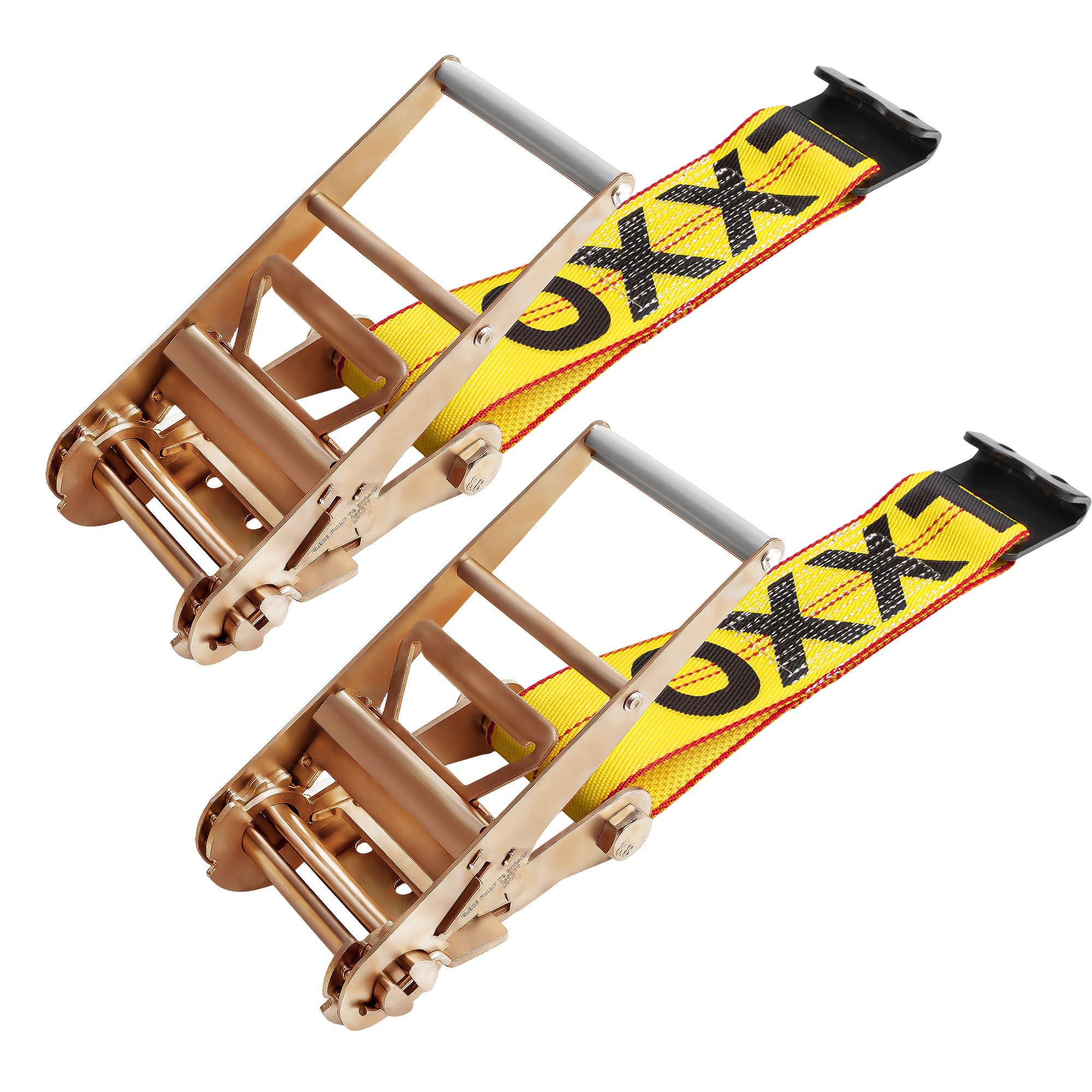 Photo 1 of OXXTRIC 4 Inch Ratchet Strap with Flat Hook Fixed End, Heavy Duty Replacement for Flatbed Trailer, Vehicle Tie Down Straps, Cargo Control, 6600lbs WLL - 2 Pack
