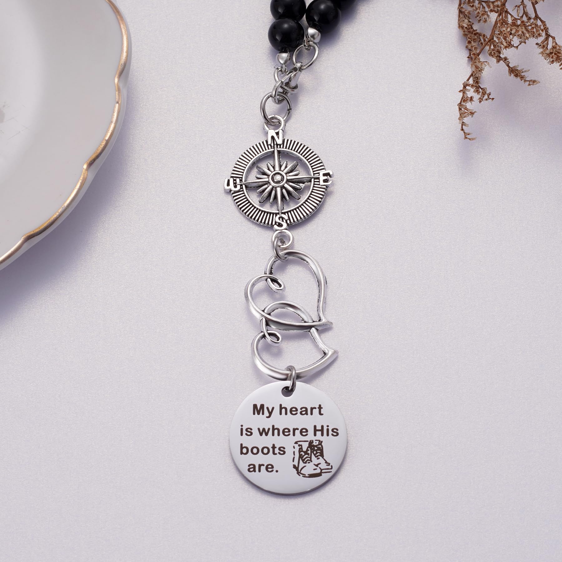 My Heart is Where His Boots are Car Charm, Military Wife Gift, Soldier Boots Rear View Mirror Charm, Soldier Wife Gift, Soldier Mom Gift, Deployment Gift, Soldier Girlfriend Gift