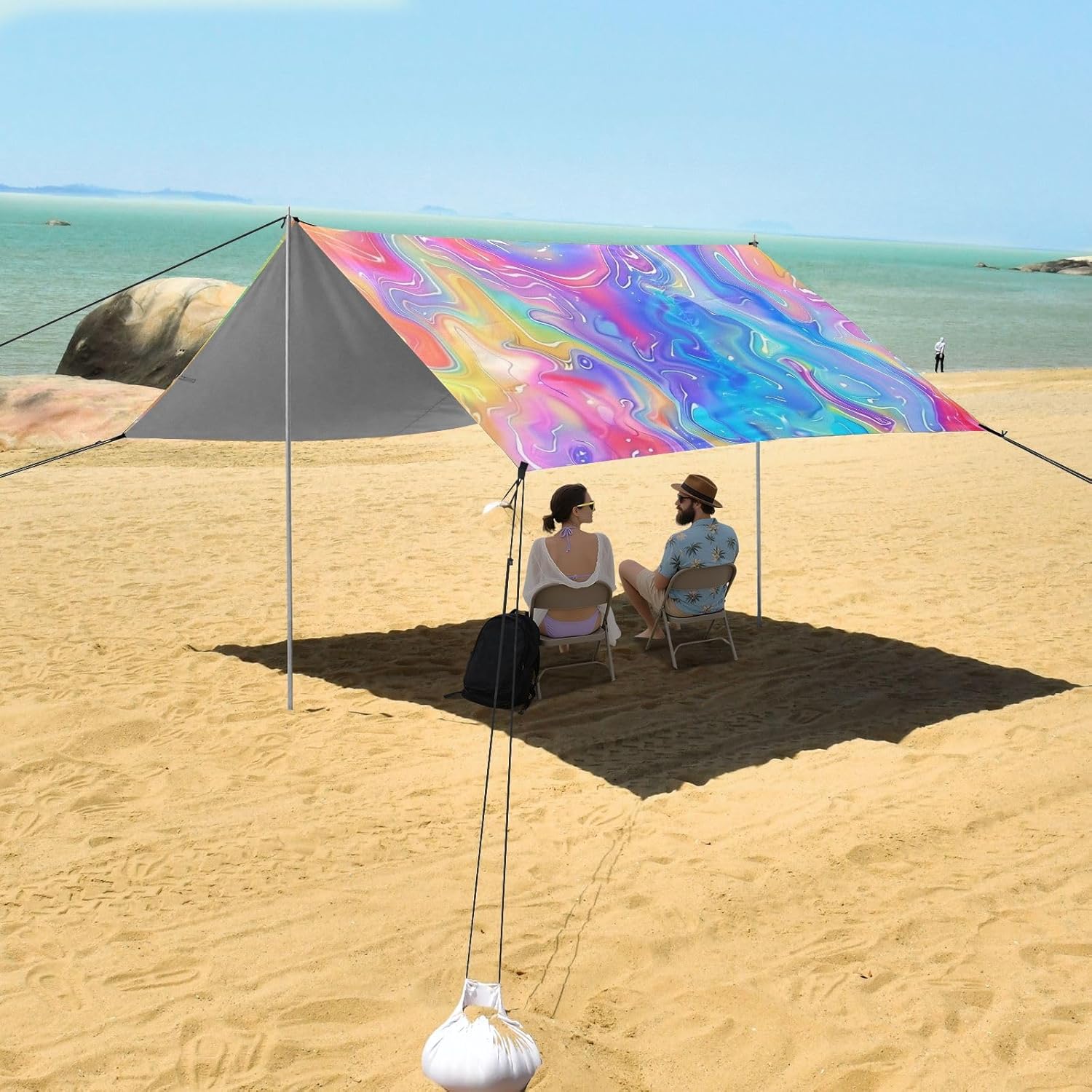 Rainbow Marble 2 Camping Sun Shelter, Beach Tent Portable Beach Sun Shade Outdoor Canopy for Camping Trips Fishing Picnic