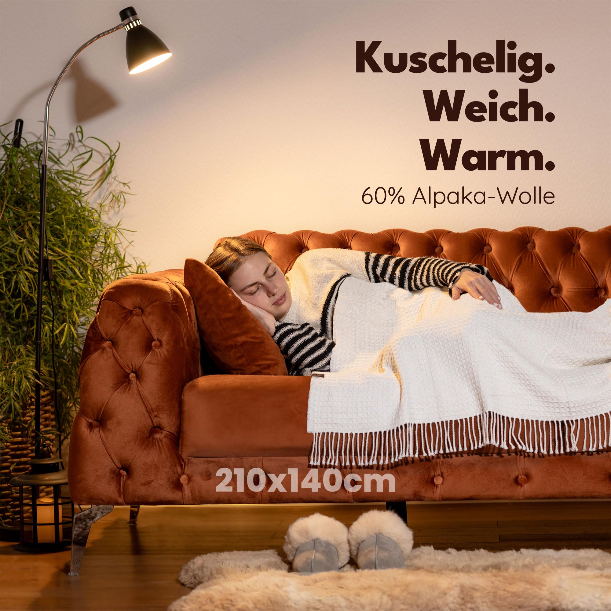 Baby Alpaka Decke XXL 200x130cm - Kuschelweich & Kratzfrei | 100% Natur Alpakawolle Ungefärbt