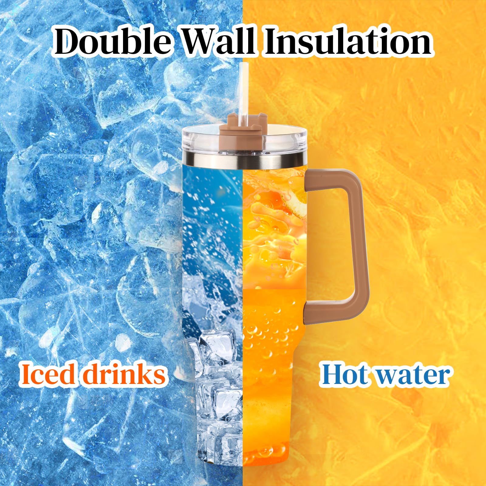 Tuocal 40oz Tumbler with Straw Lid and Handle + 2 Stainless Steel Straws + Silicone Boot - Image 4