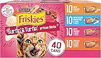 Purina Friskies Prime Filets Surfin' & Turfin' Wet Cat Food Variety Pack, 40 x 5.5 oz Cans - Real Poultry, Meat & Seafood Gravy