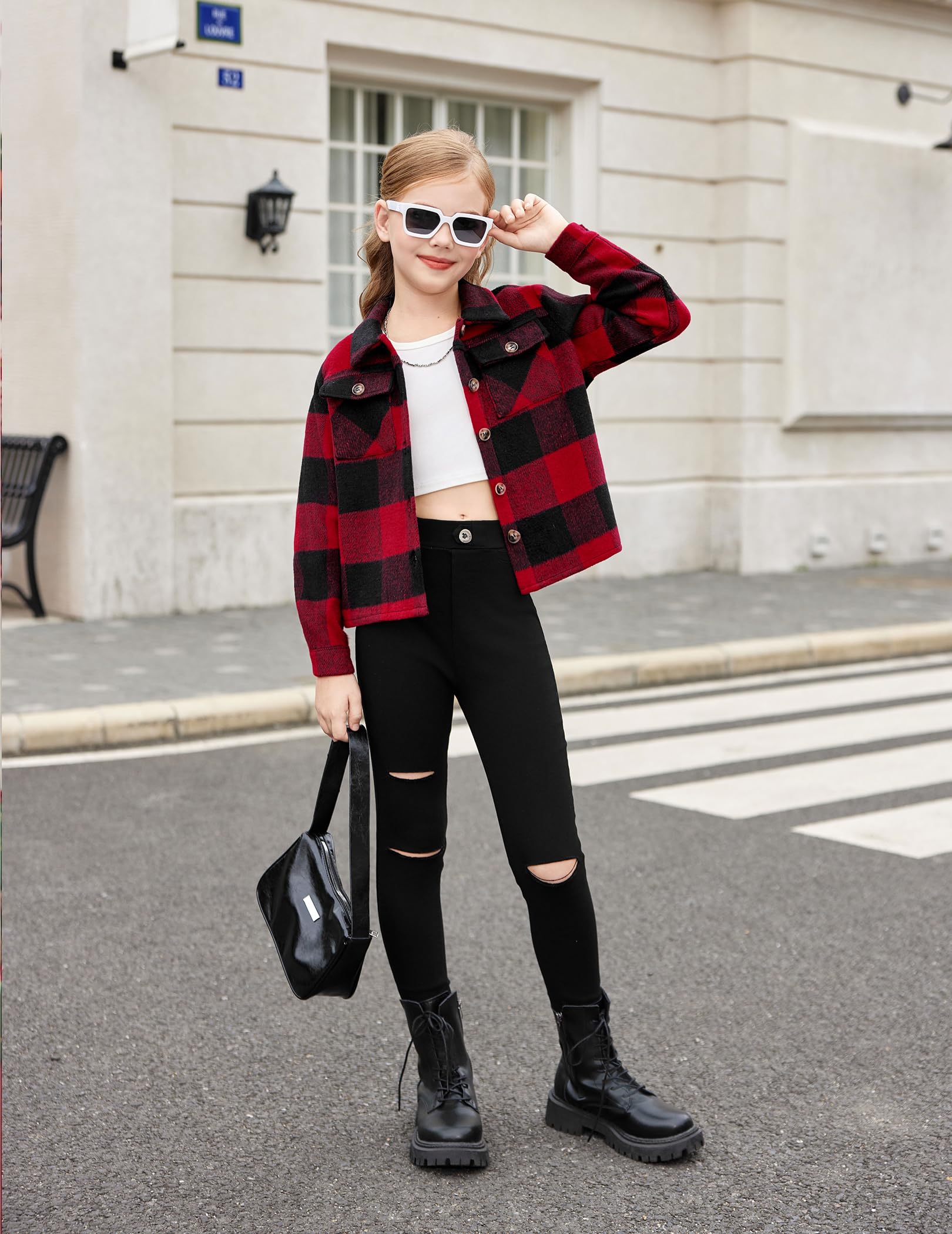 Arshiner Filles Chemise à Carreaux Enfants Automne-Hiver Shirts Manches Longues Confortables Tendance Décontractée Veste pour Fille 6-14 Ans