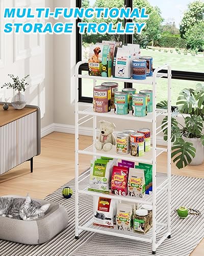 Miniatura 6 de GEORIS Estante de almacenamiento de 5 niveles con estante de alambre resistente, estante de almacenamiento, soporte apilable extensible para