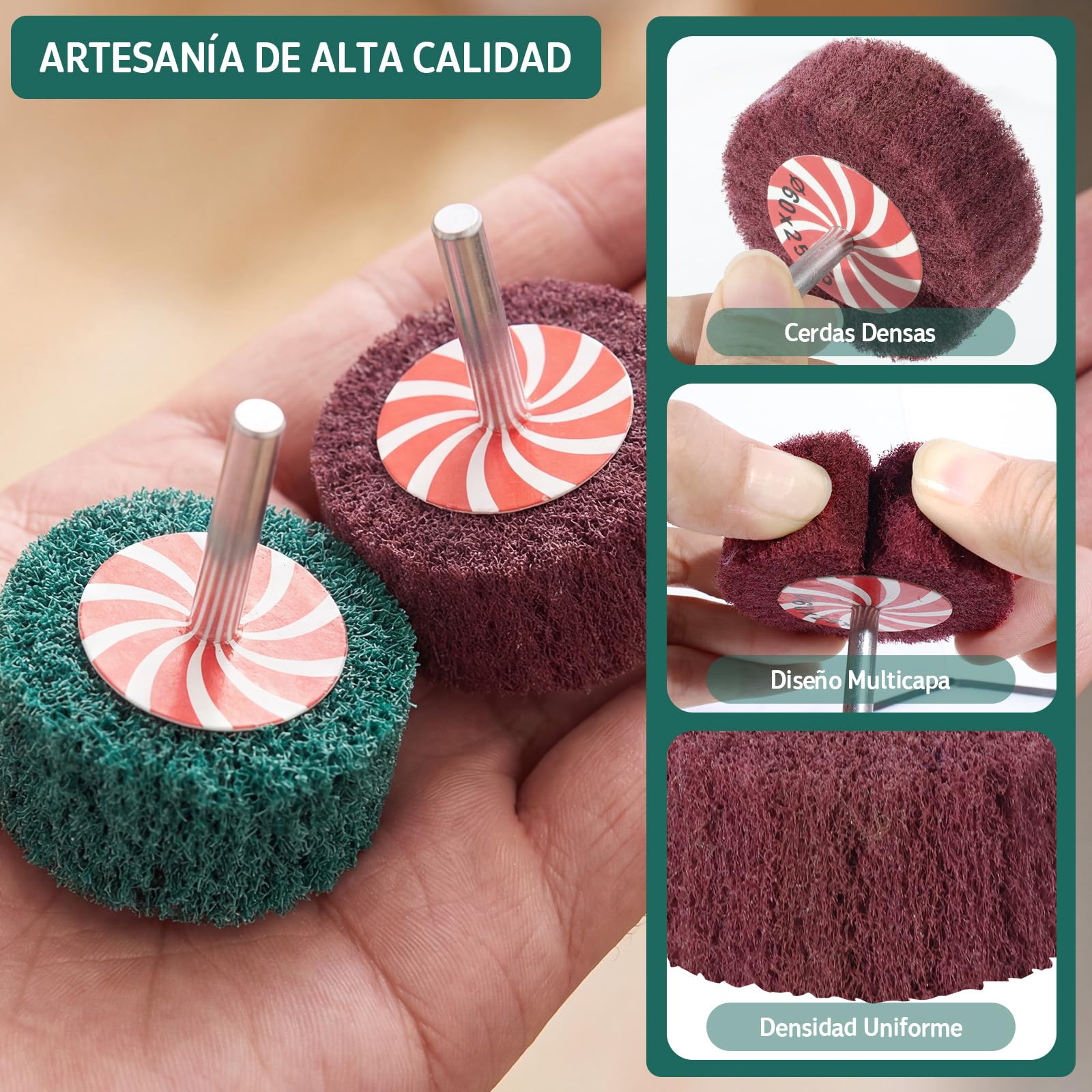 Juego de 10 Muelas Abrasivas Para Amoladoras Angulares – 5 Granos (P180 y P240), 5 Tamaños (25-60 mm) en PVC para Taladros, Atornilladores Inalámbricos y Herramientas Rotativas, Brocas de Rodillo