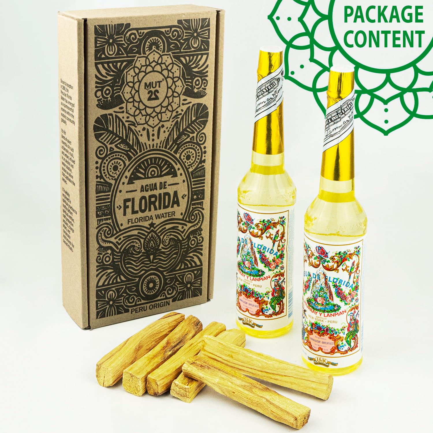 2 Eau de Floride du Pérou 100% Originale et 6 Palo Santo – Ensemble Complet de Nettoyage Spiritue
