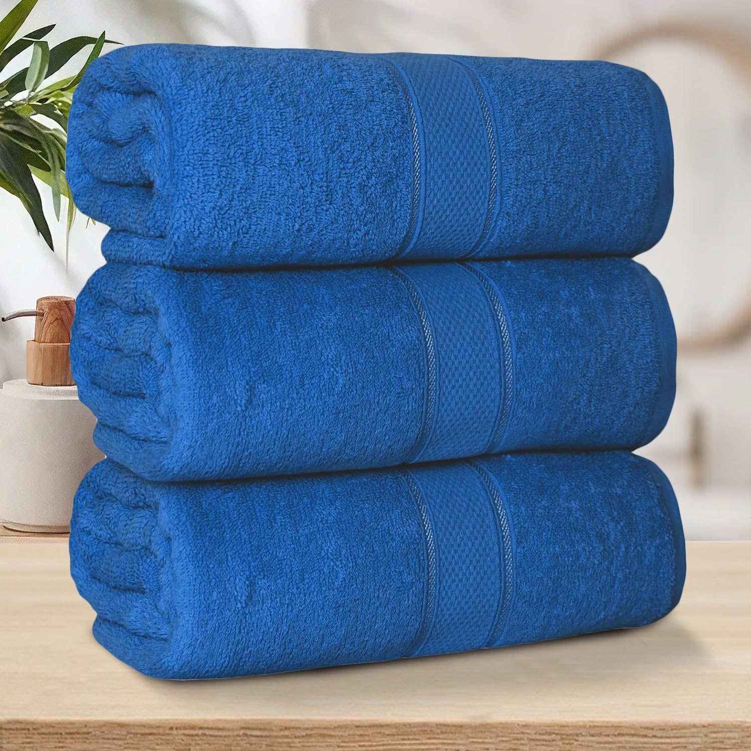ZZZMRH 3 Pack Luxury Bath Sheets towels (90 x 180 cm) - 100% Egyptian Cotton Soft Absorbent Quick Dry Extra Large Bath Sheet โ Super Soft Hotel Quality Towels, Royal Blue
