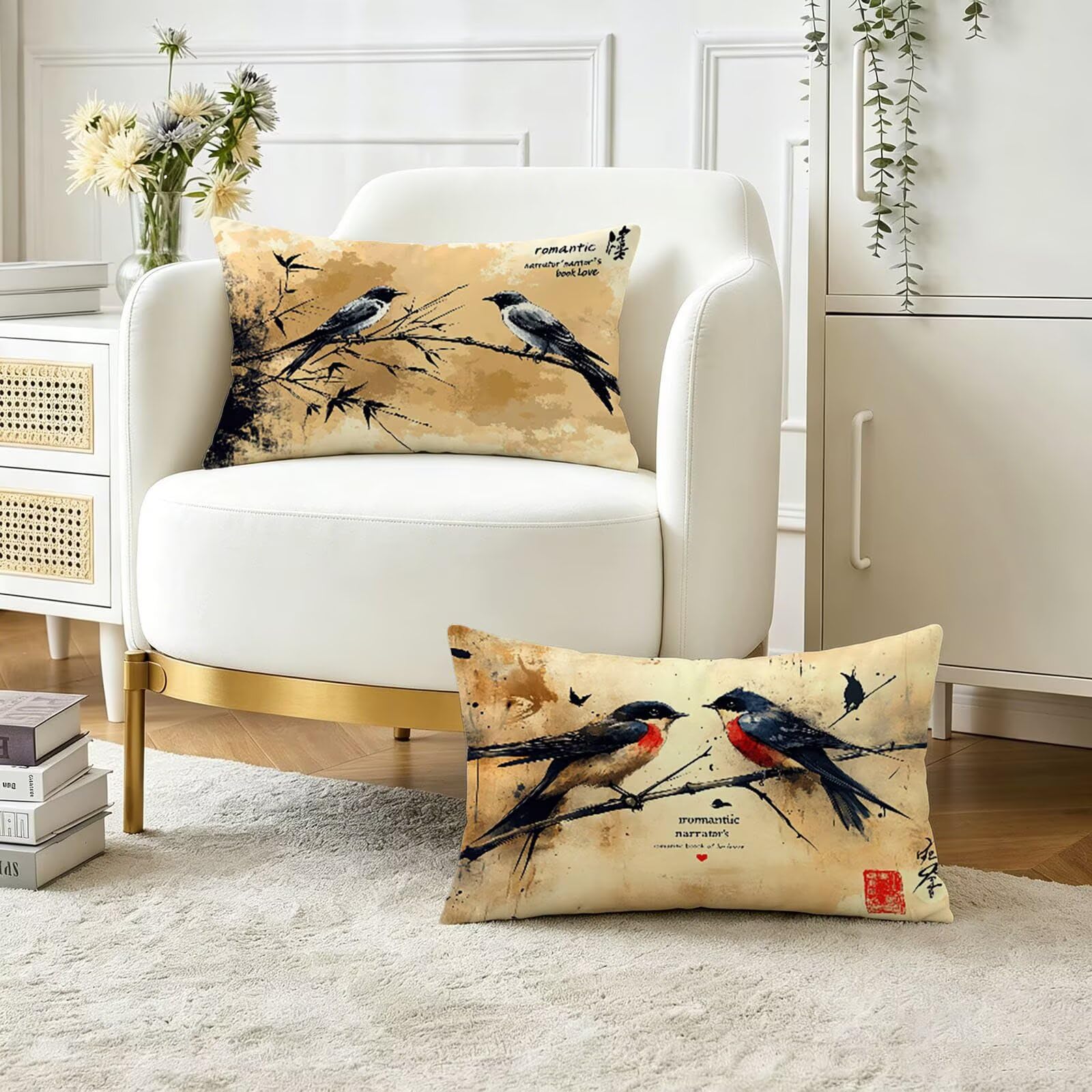 Coussins canape decoratif velours 50x70 lot de 2 housses imperméables oiseau