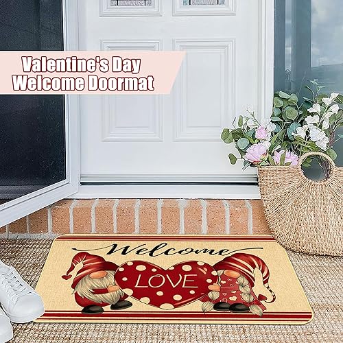 Miniatura 3 de XQWATW Tapete para puerta del día de San Valentín, de 17 x 29 pulgadas, decoración de bienvenida con diseño de gnomo, corazón de amor, tapete de