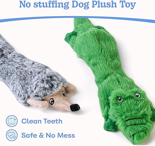 Vista 37 de SHARLOVY Paquete de 5 juguetes chirriantes para perros, juguete arrugado para mascotas, sin relleno, animales de peluche, masticables para perros