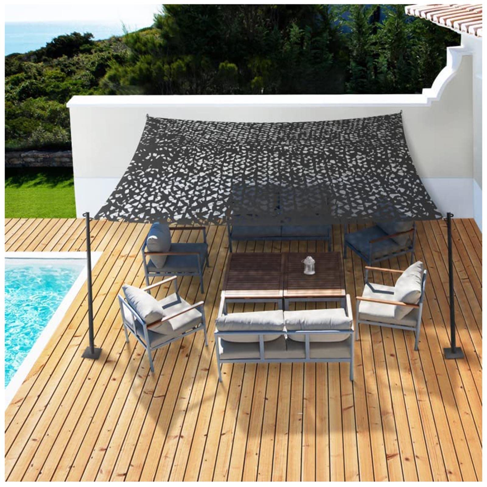 Tarnnetz Schwarz 4x6m,sonnensegel,verstärktes Camouflage Netz,strapazierfähiges Schattennetz,militärisches Tarnschutznetz,für Jagd Freien,pergola-Sonnenschutz,gartendekoration,4x4m(13 * 13ft)