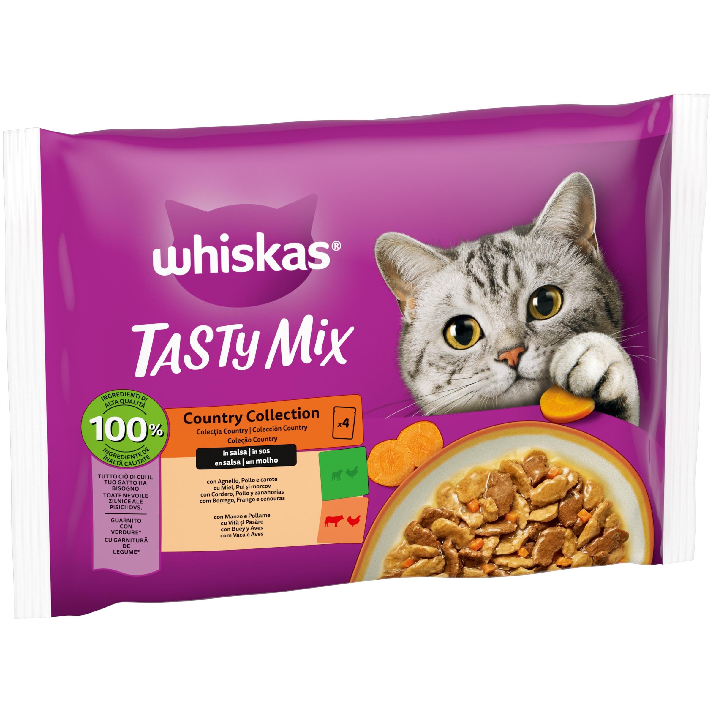 WHISKAS Tasty Mix Comida húmeda en Salsa Gatos Adultos Col. Country - 13 x 4 bolsitas x 85g