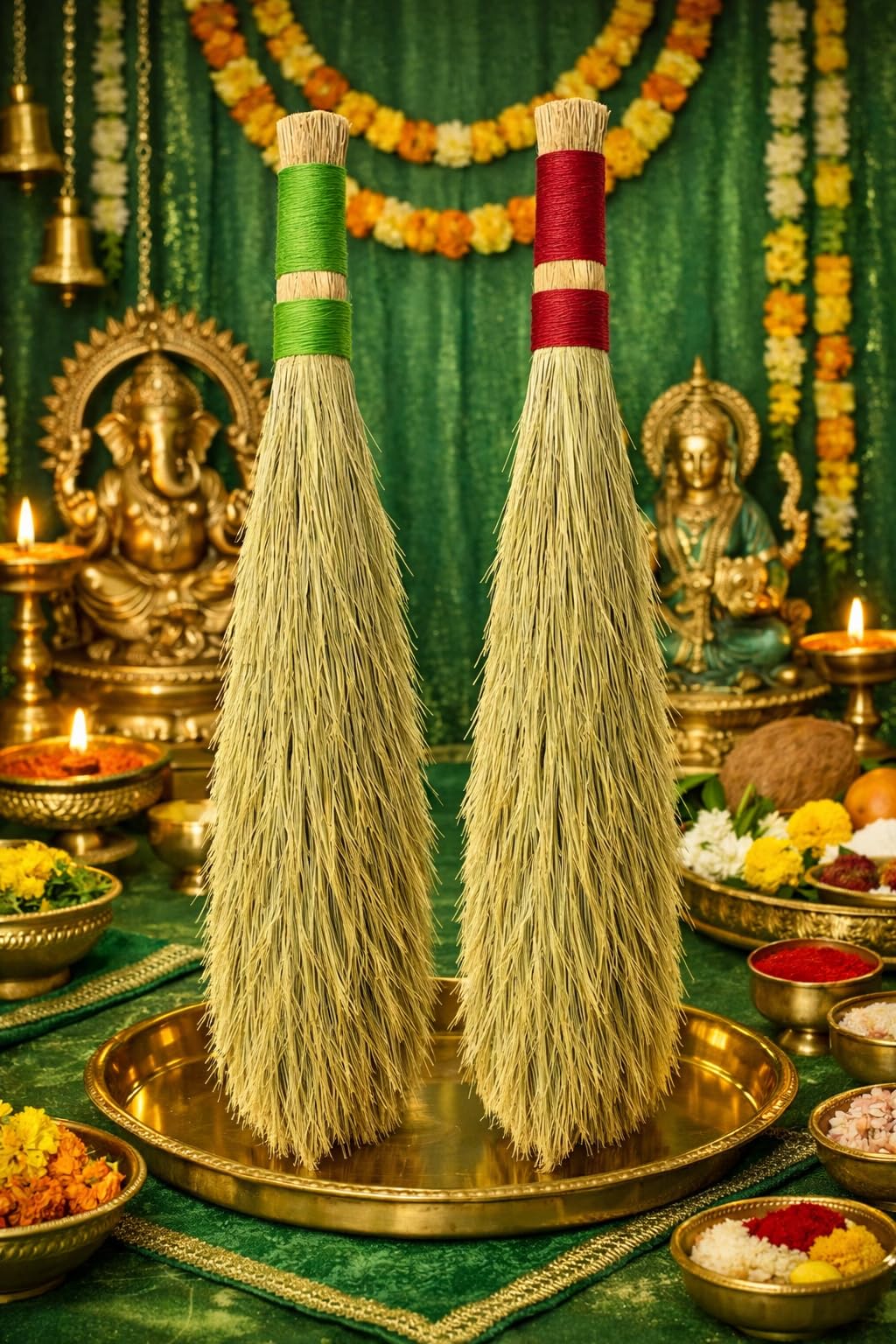 Temple Broom 2 Pc Natural Grass Jhadu 65 cm for Puja Room Mandir Cleaning, Eco Friendly Handmade Phool Jhadu for Home Floor Dusting-image-19