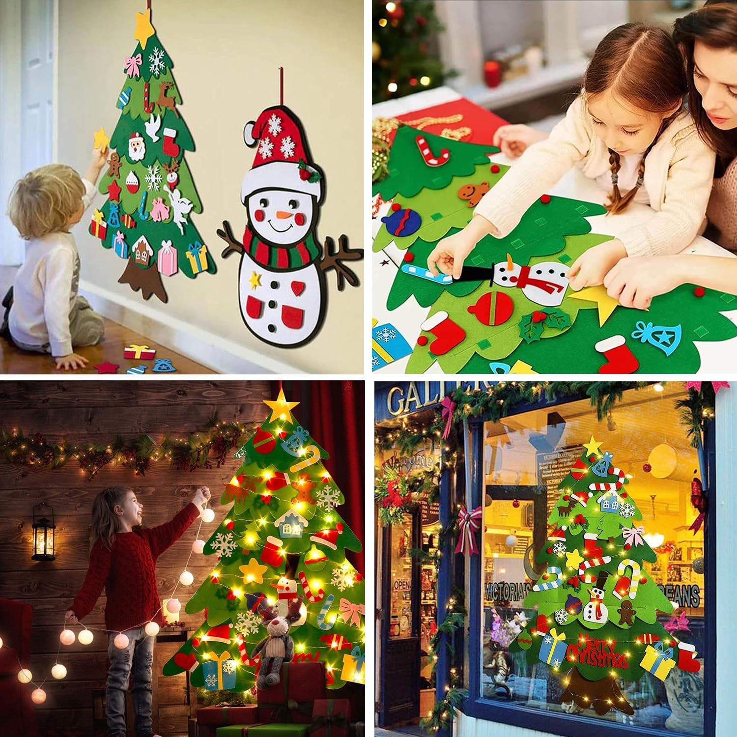 Set albero di Natale in feltro fai-da-te per bambini, decorazione natalizia da appendere con 50 LED, per porta/muro | Leroy Merlin