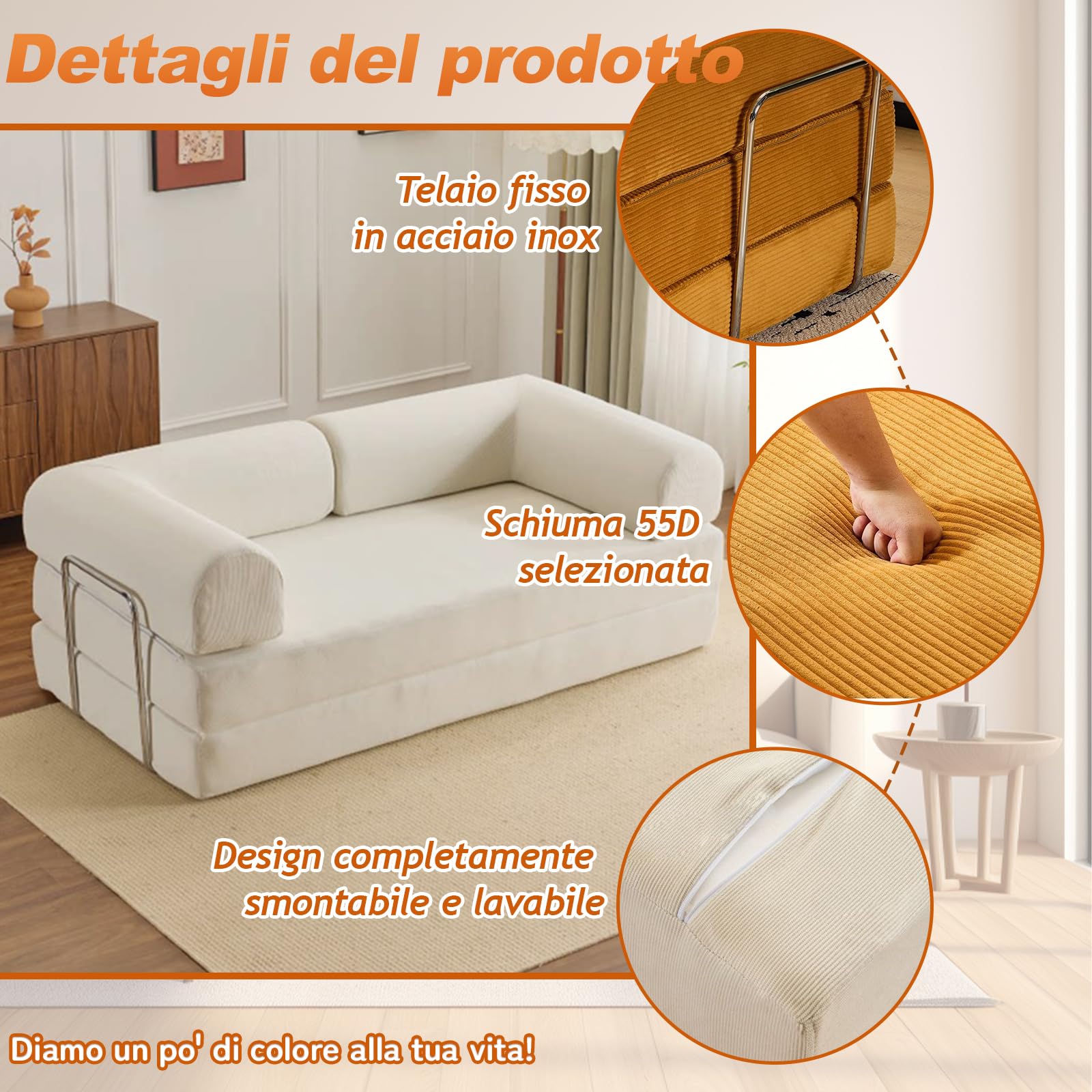 Divano da pavimento con funzione di sonno, divano a 3 posti, pieghevole, moderno divano pieghevole per soggiorno, camera da letto 220cm